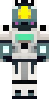 a mecha pilot in a white flight suit with a segmented helmet