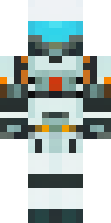 a mecha pilot in a white flight suit with a segmented helmet