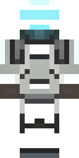 a mecha pilot in a white flight suit with a segmented helmet