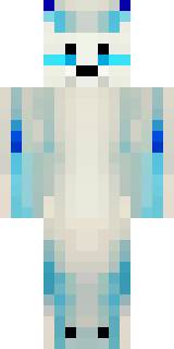 a snow fox spirit in white fur with blue markings