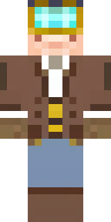a steampunk inventor in a brown leather coat and brass goggles