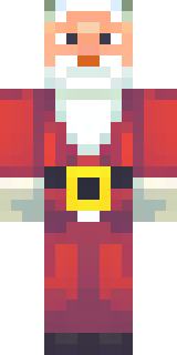 a jolly Santa in a red suit with a white beard and sack