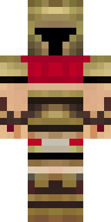 a gladiator in bronze arm guards and a red-plumed helmet
