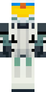 a mecha pilot in a white flight suit with a segmented helmet
