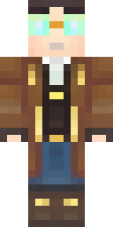 a steampunk inventor in a brown leather coat and brass goggles