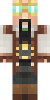a steampunk inventor in a brown leather coat and brass goggles