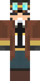 a steampunk inventor in a brown leather coat and brass goggles