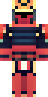 a samurai in red lacquered armor with a horned helmet