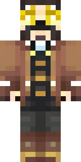 a steampunk inventor in a brown leather coat and brass goggles