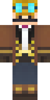 a steampunk inventor in a brown leather coat and brass goggles