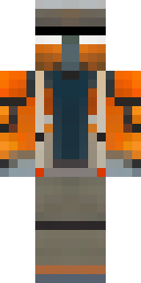 a battle-worn pilot in orange plating with scorch marks