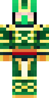 a jade samurai in green and gold ceremonial armor
