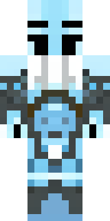 a frost knight in ice-blue armor rimed with snow