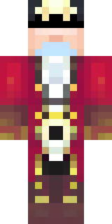 a pirate captain in a long red coat and tricorn hat