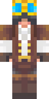 a steampunk inventor in a brown leather coat and brass goggles
