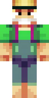 a farmer villager in a straw hat with a green apron