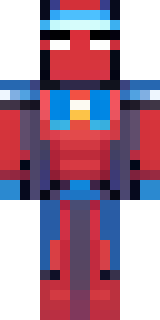 a masked hero in a sleek red and blue suit with a chest emblem