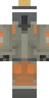 a battle-worn pilot in orange plating with scorch marks