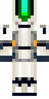 a mecha pilot in a white flight suit with a segmented helmet