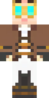 a steampunk inventor in a brown leather coat and brass goggles