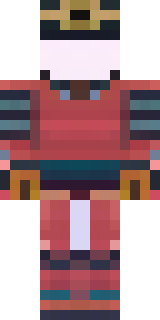 a samurai in red lacquered armor with a horned helmet