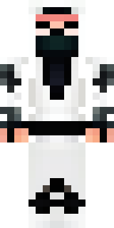a white-clad ninja with silver throwing stars and a hood