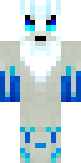 a snow fox spirit in white fur with blue markings