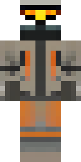 a battle-worn pilot in orange plating with scorch marks