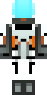 a mecha pilot in a white flight suit with a segmented helmet