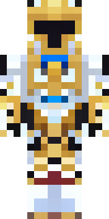 a royal paladin in gold-trimmed white armor with a red cape