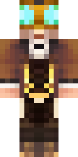 a steampunk inventor in a brown leather coat and brass goggles