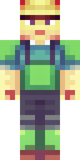 a farmer villager in a straw hat with a green apron
