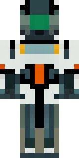 a mecha pilot in a white flight suit with a segmented helmet