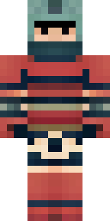 a samurai in red lacquered armor with a horned helmet