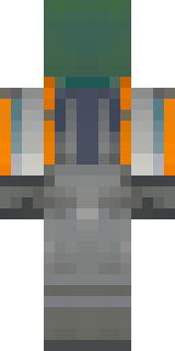 a battle-worn pilot in orange plating with scorch marks