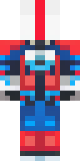 a masked hero in a sleek red and blue suit with a chest emblem