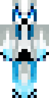 a snow fox spirit in white fur with blue markings