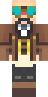 a steampunk inventor in a brown leather coat and brass goggles