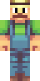 a farmer villager in a straw hat with a green apron