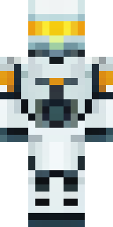 a mecha pilot in a white flight suit with a segmented helmet