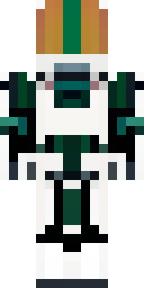 a mecha pilot in a white flight suit with a segmented helmet