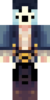 a ghostly pirate with pale skin and a tattered blue coat
