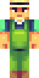 a farmer villager in a straw hat with a green apron