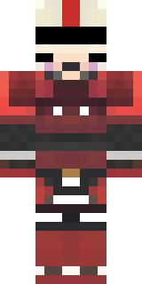 a samurai in red lacquered armor with a horned helmet
