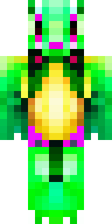 a dragon hybrid with green scales, horns and a spined tail