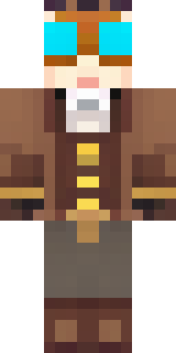 a steampunk inventor in a brown leather coat and brass goggles
