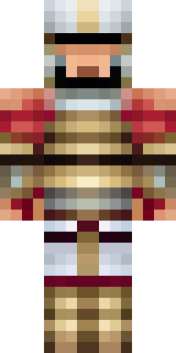 a gladiator in bronze arm guards and a red-plumed helmet