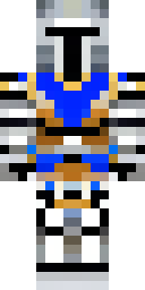 a knight in polished silver plate armor with a blue tabard