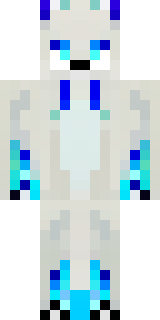 a snow fox spirit in white fur with blue markings