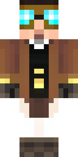 a steampunk inventor in a brown leather coat and brass goggles
